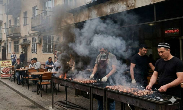 Над городом плывет шашлычный дым